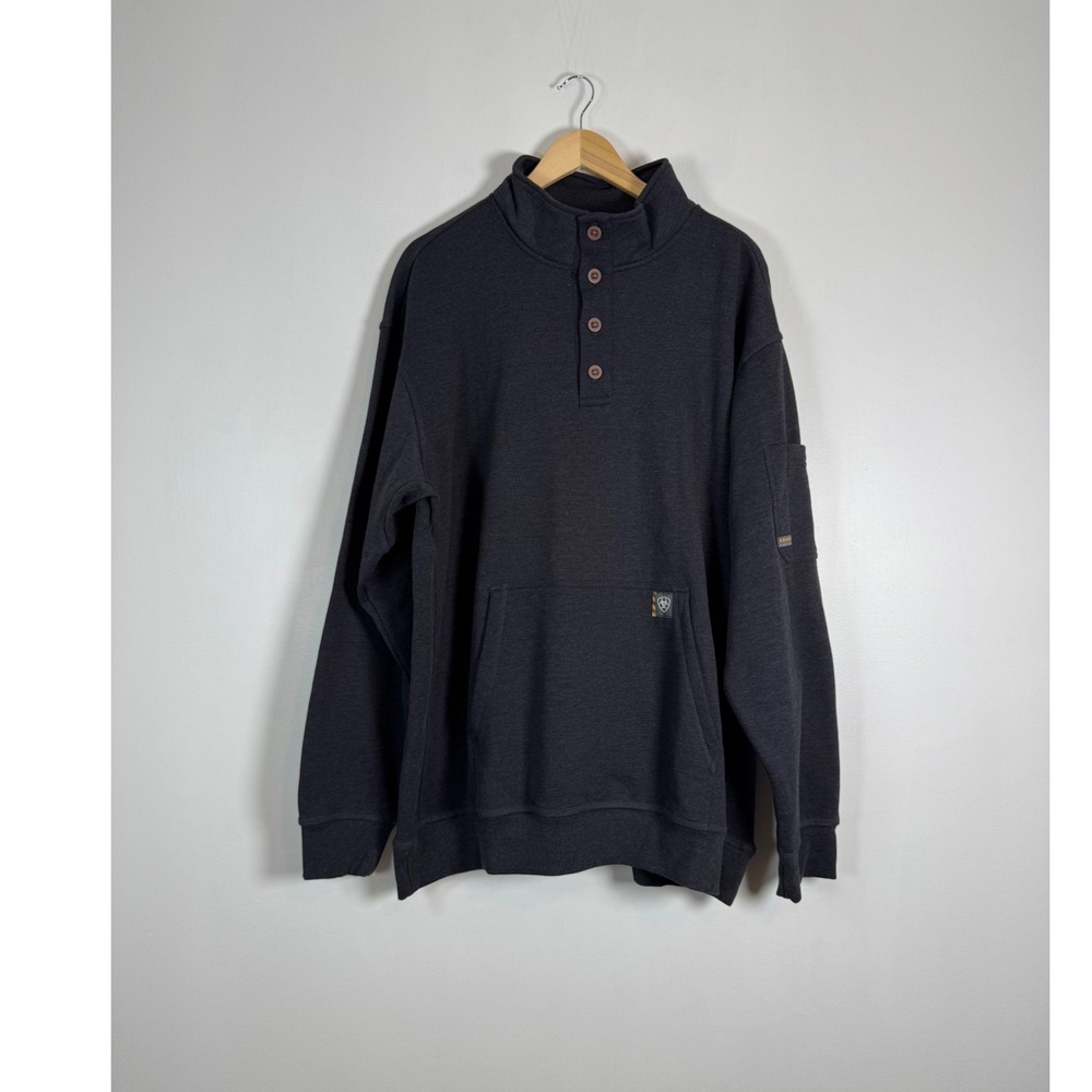 Workwear Ariat Men XL Rebar Overtime Fleece Sweater Charcoal Heather 10032974